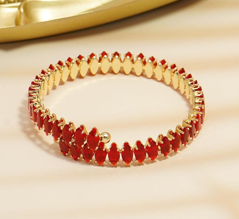 Wovanoo Rhinestone Cuff Bracelet Cubic Zirconia Tennis Bracelets Open Adjustable Elastic Bangle for Women - Image 5